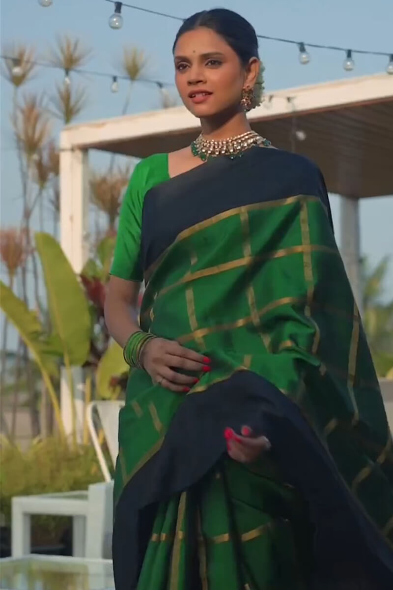 Twirling Dark Green Soft Silk Saree With Bucolic Blouse Piece