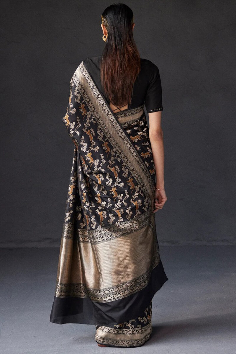 Lagniappe Black Soft Silk Saree With Confounding Blouse Piece