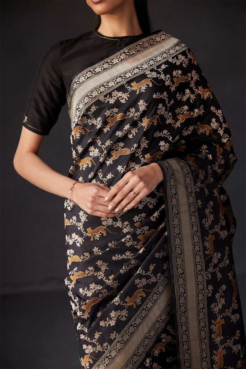 Lagniappe Black Soft Silk Saree With Confounding Blouse Piece