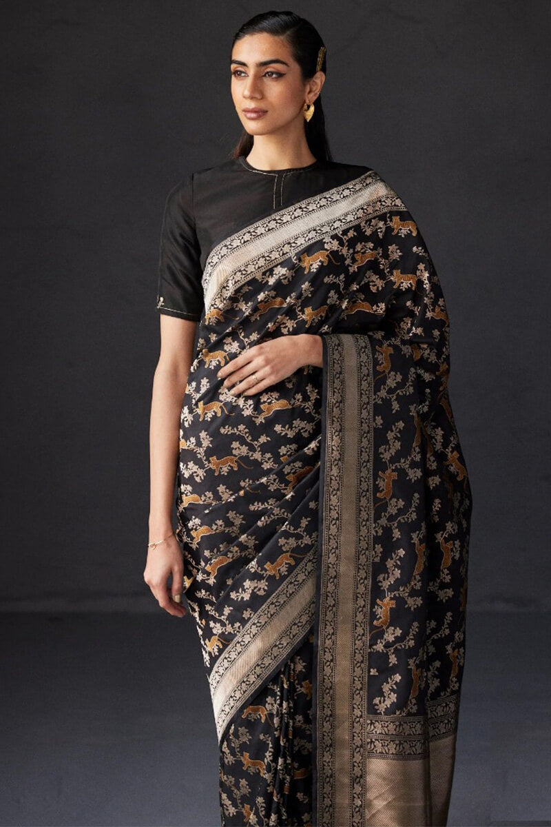 Lagniappe Black Soft Silk Saree With Confounding Blouse Piece