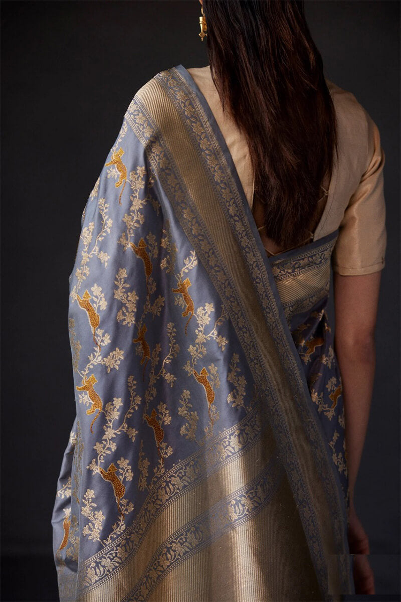 Exuberant Grey Soft Silk Saree With Improbable Blouse Piece