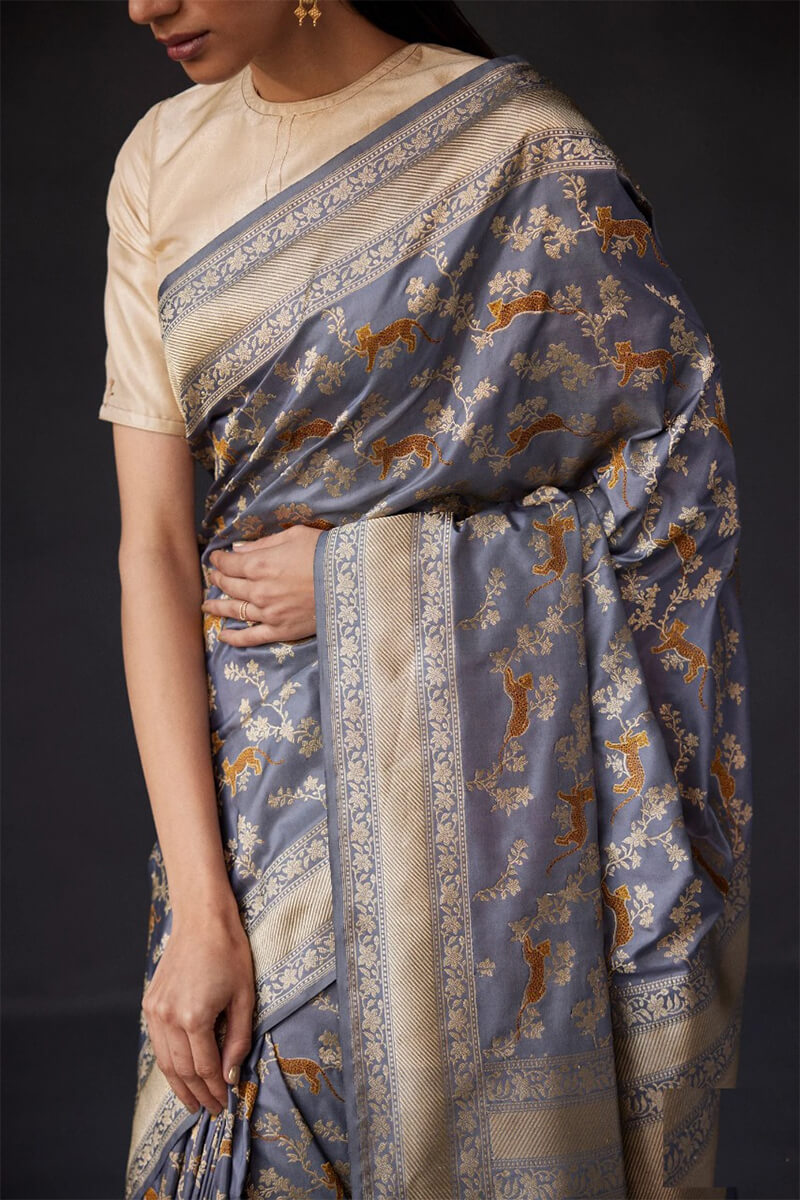 Exuberant Grey Soft Silk Saree With Improbable Blouse Piece