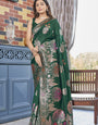 Incredible Dark Green Soft Silk Saree With Pleasurable Blouse Piece