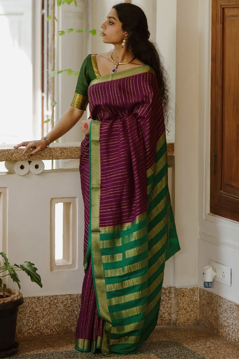 Nectarous Purple Soft Silk Saree With Rhapsodic Blouse Piece