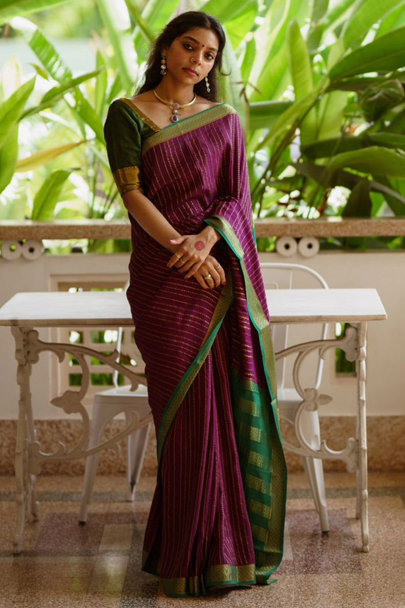 Nectarous Purple Soft Silk Saree With Rhapsodic Blouse Piece