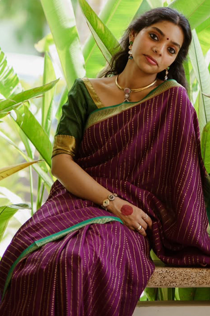 Nectarous Purple Soft Silk Saree With Rhapsodic Blouse Piece