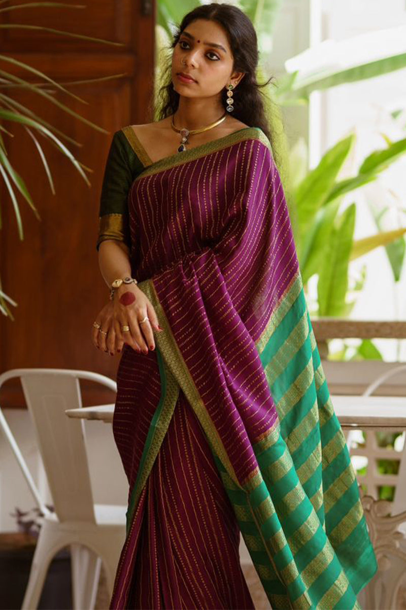 Nectarous Purple Soft Silk Saree With Rhapsodic Blouse Piece