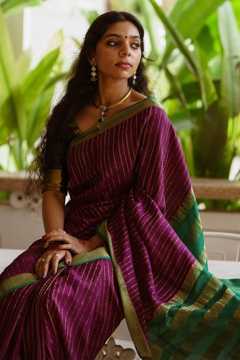 Nectarous Purple Soft Silk Saree With Rhapsodic Blouse Piece