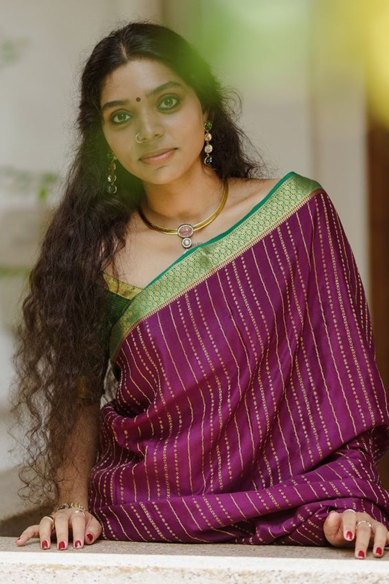 Nectarous Purple Soft Silk Saree With Rhapsodic Blouse Piece