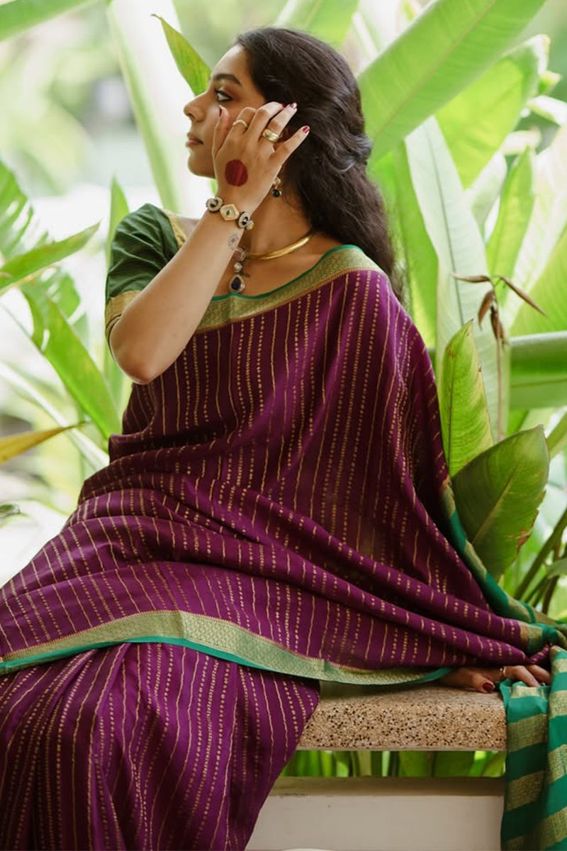 Nectarous Purple Soft Silk Saree With Rhapsodic Blouse Piece