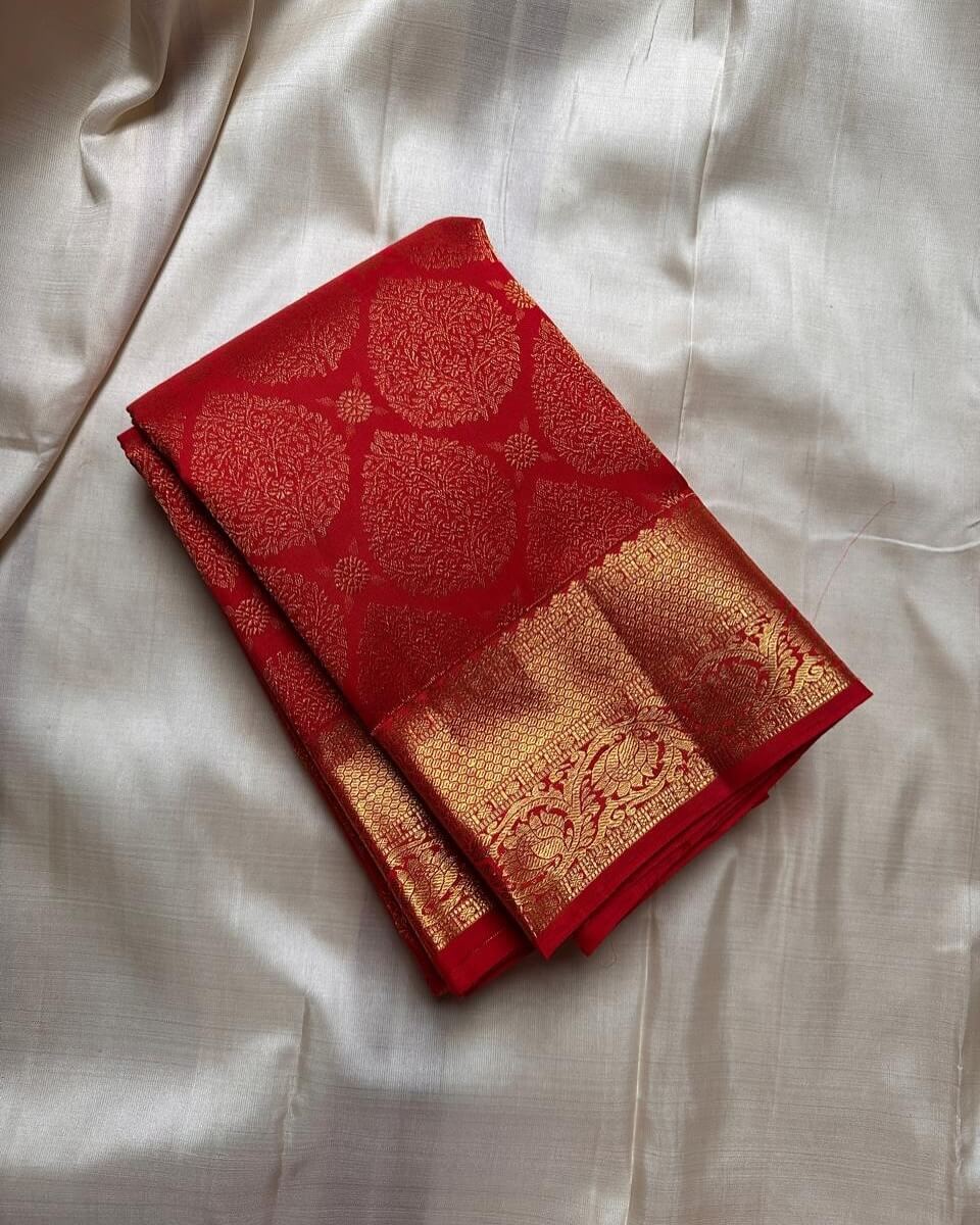 Transcendent Red Soft Banarasi Silk Saree With Profuse Blouse Piece