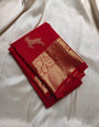 Supernal Red Soft Banarasi Silk Saree With Ornate Blouse Piece