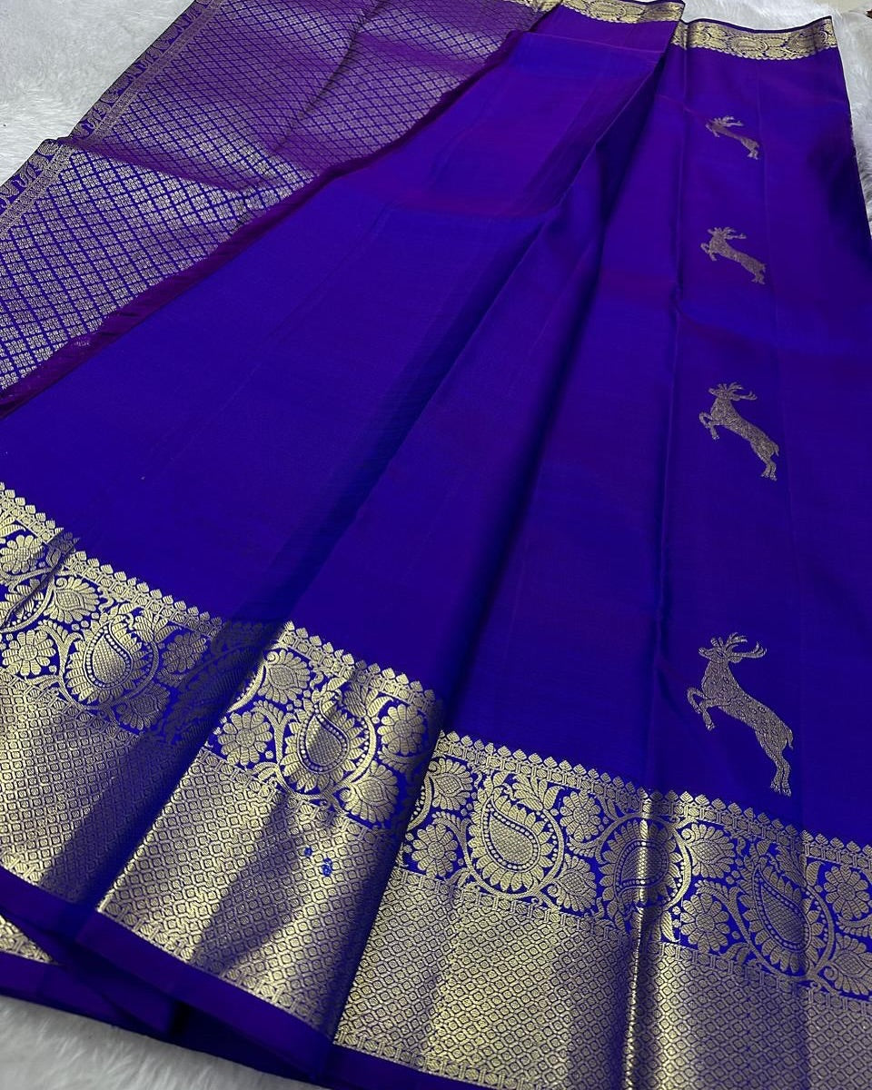 Posh Royal Blue Soft Banarasi Silk Saree With Embellished Blouse Piece