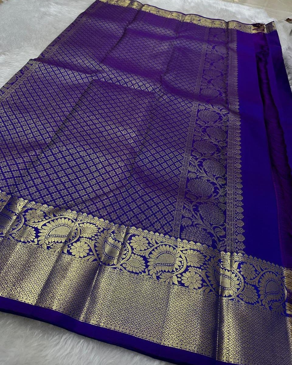 Posh Royal Blue Soft Banarasi Silk Saree With Embellished Blouse Piece