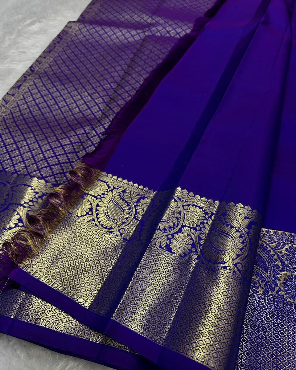 Posh Royal Blue Soft Banarasi Silk Saree With Embellished Blouse Piece