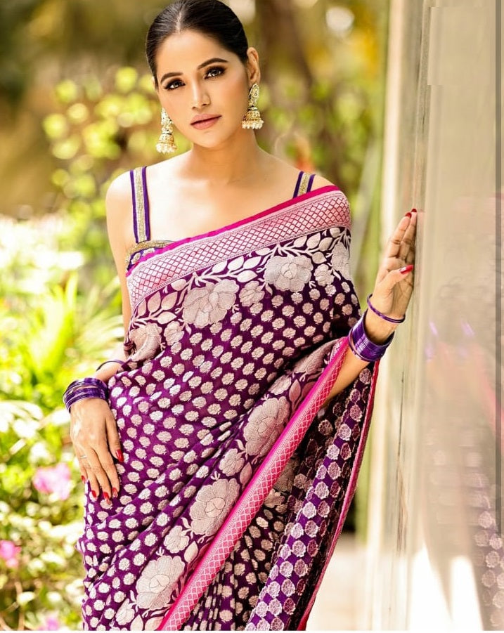 Aplomb Purple Soft Silk Saree With Allure Blouse Piece