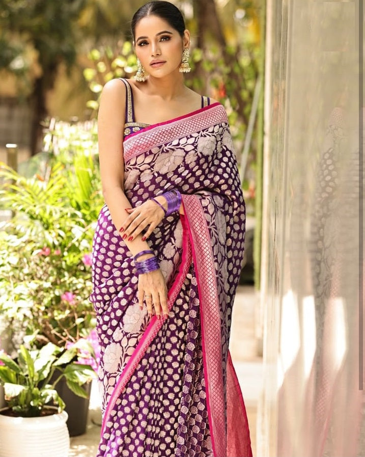 Aplomb Purple Soft Silk Saree With Allure Blouse Piece