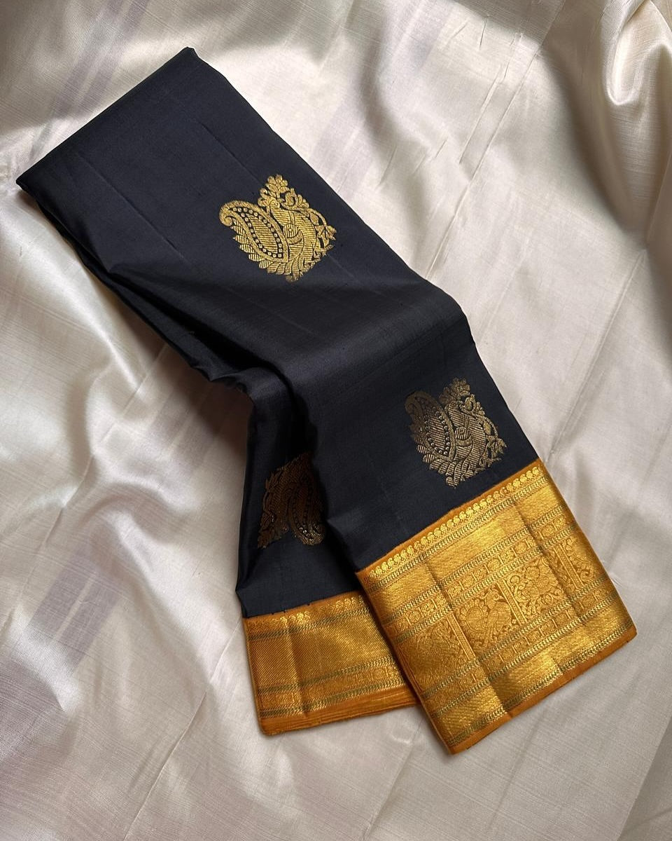 Exquisite Black Soft Silk Saree With Whimsical Blouse Piece