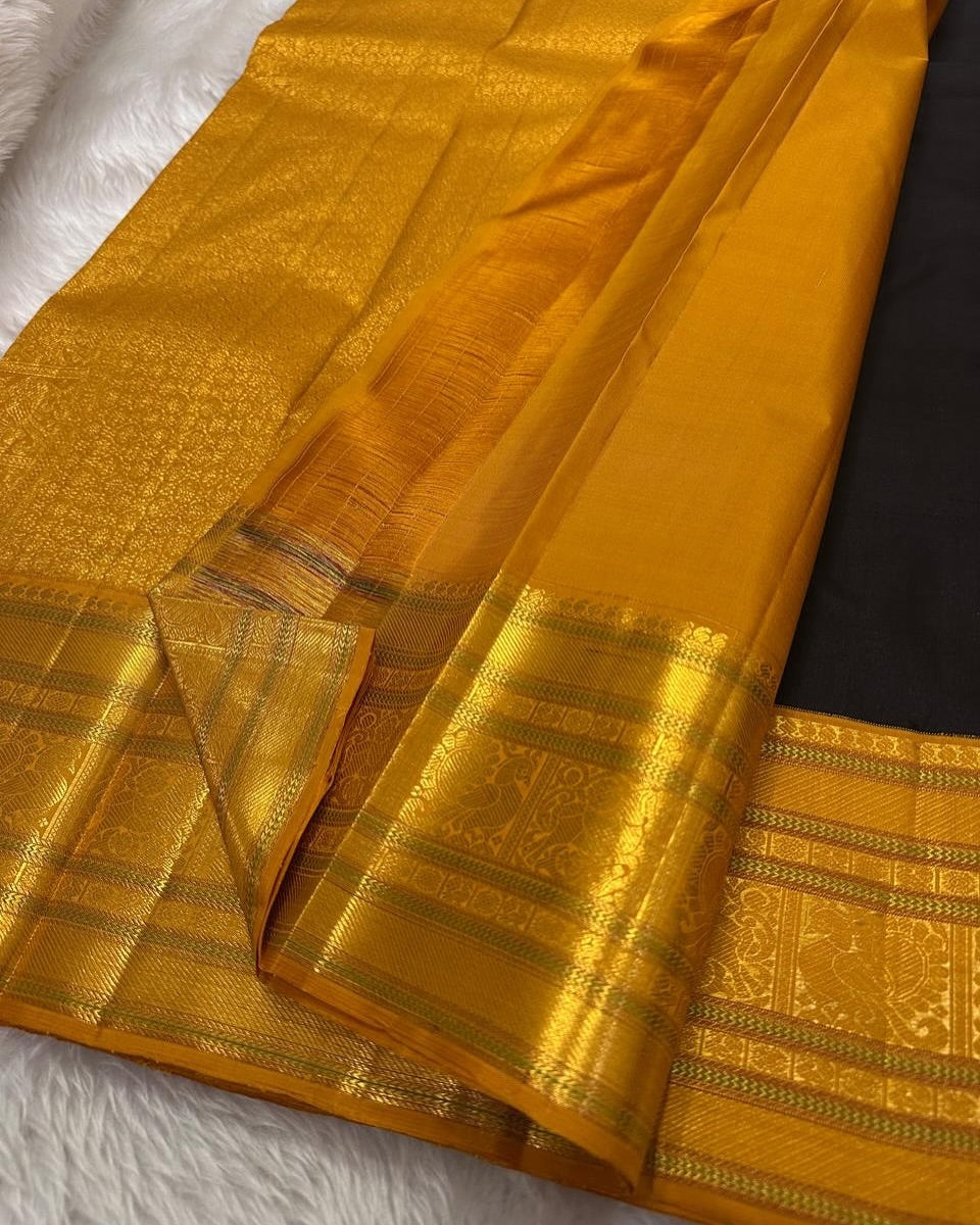 Exquisite Black Soft Silk Saree With Whimsical Blouse Piece