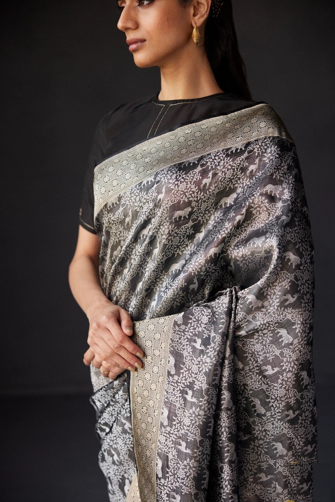 Nectarous Black Soft Silk Saree With Eclat Blouse Piece