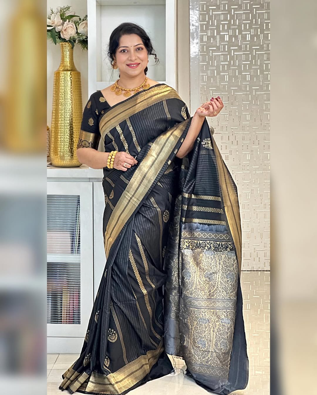 Seraphic Black Soft Silk Saree With Resonant Blouse Piece