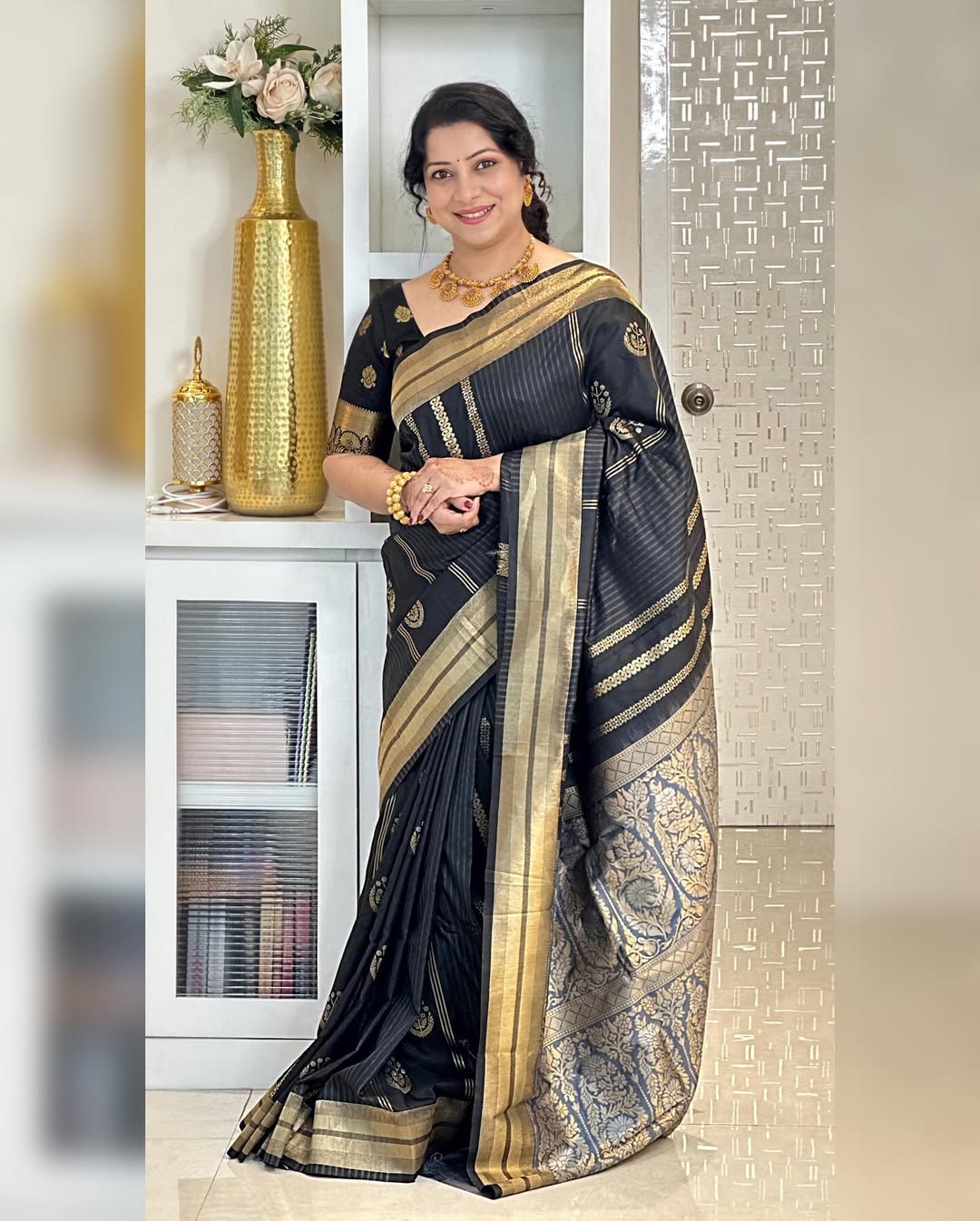 Seraphic Black Soft Silk Saree With Resonant Blouse Piece