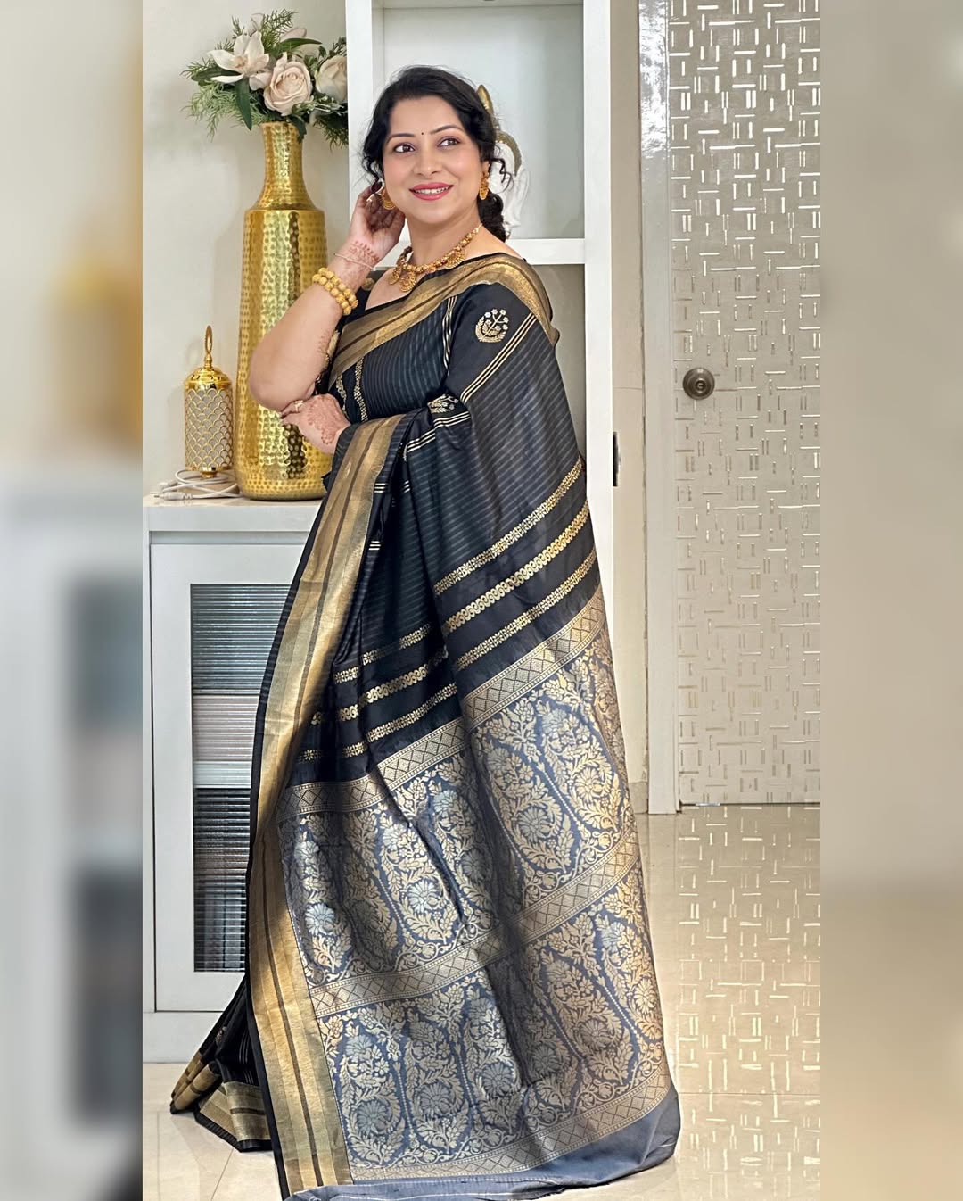 Seraphic Black Soft Silk Saree With Resonant Blouse Piece