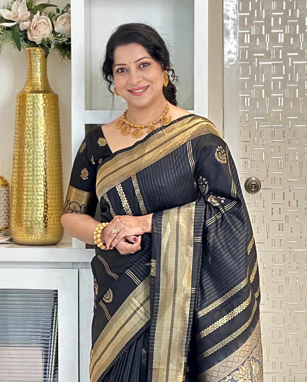 Seraphic Black Soft Silk Saree With Resonant Blouse Piece