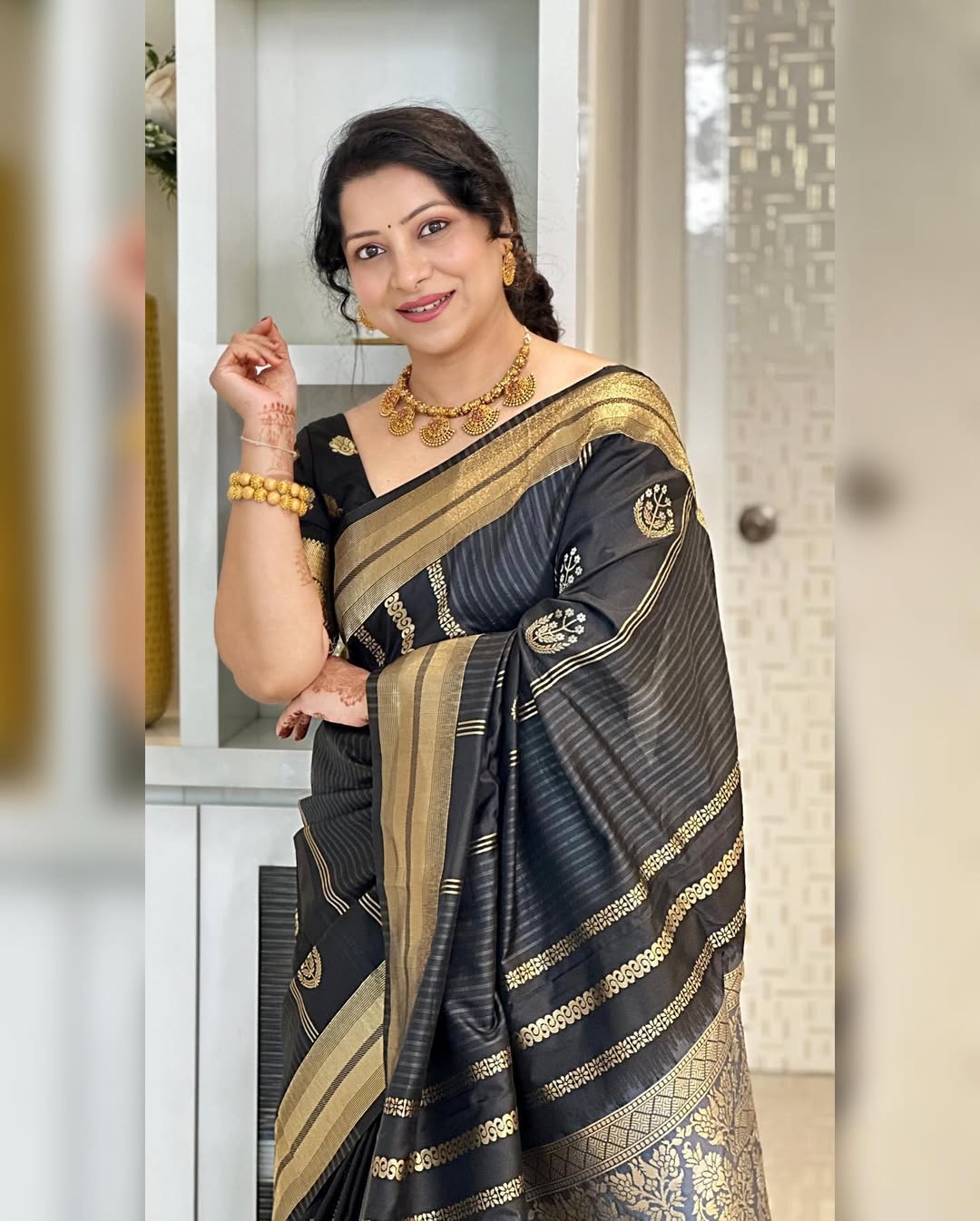 Seraphic Black Soft Silk Saree With Resonant Blouse Piece