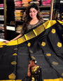 Adoring Black Soft Banarasi Silk Saree With Susurrous Blouse Piece