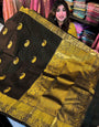 Ebullience Black Soft Banarasi Silk Saree With Petrichor Blouse Piece