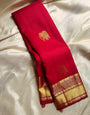 Verdant Red Soft Banarasi Silk Saree With Imbrication Blouse Piece