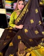 Staring Brown Soft Banarasi Silk Saree With Amazing Blouse Piece