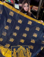 Incredible Navy Blue Soft Banarasi Silk Saree With Arresting Blouse Piece