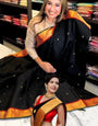 Bucolic Black Soft Banarasi Silk Saree With Rhapsody  Blouse Piece