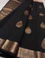 Invaluable Black Pure Zari Weaving Banarasi Silk Saree With Pleasurable Blouse Piece