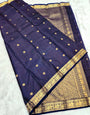 Lissome Navy Blue Soft Silk Saree With Engrossing Blouse Piece