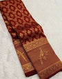 Bewitching Maroon Pure Zari Weaving Banarasi Silk Saree With Prettiest Blouse Piece