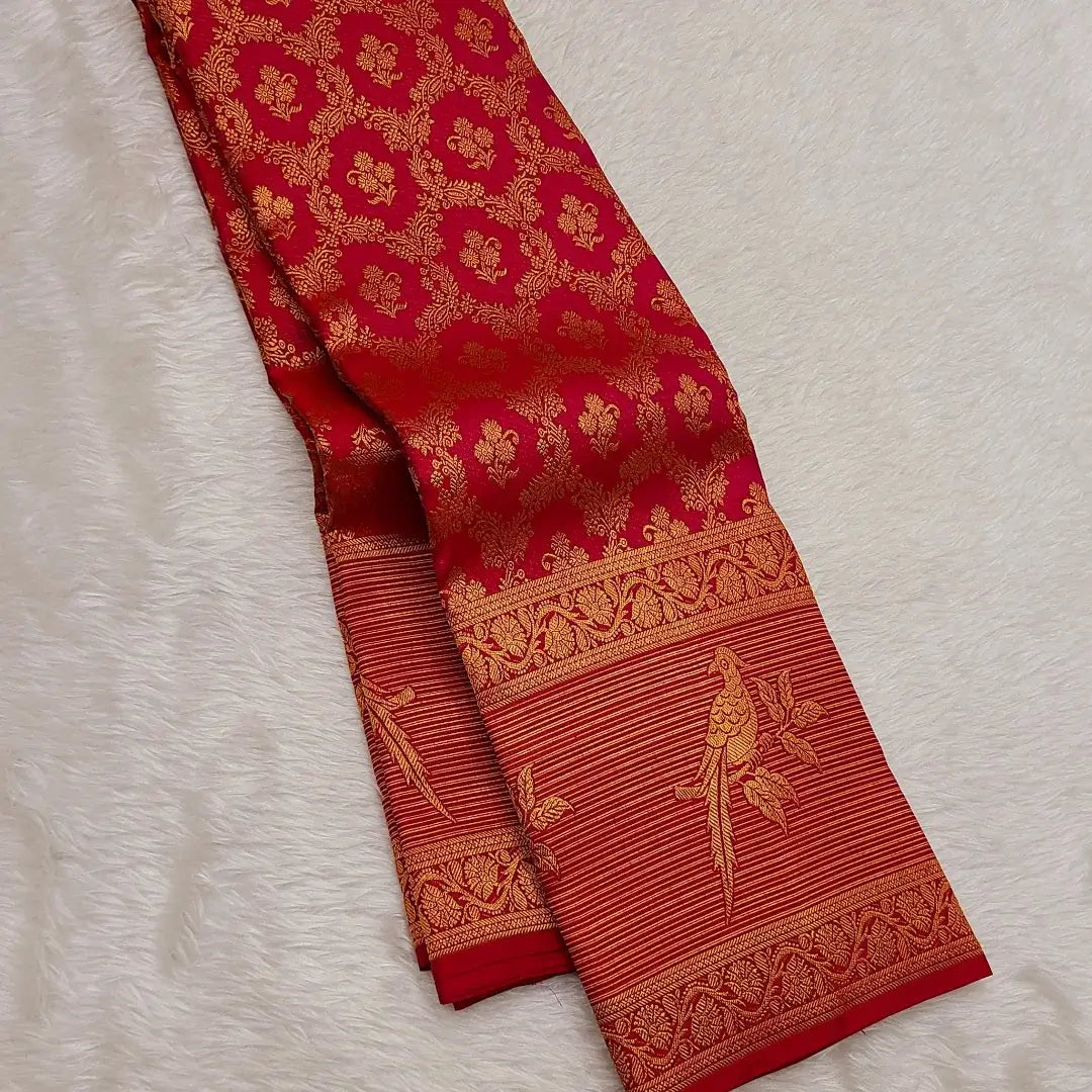 Elaborate Red Pure Zari Weaving Banarasi Silk Saree With Beleaguer Blo ...