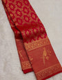 Elaborate Red Pure Zari Weaving Banarasi Silk Saree With Beleaguer Blouse Piece