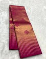 Capricious Dark Pink Pure Zari Weaving Banarasi Silk Saree With Glamorous Blouse Piece