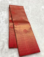 Evanescent Red Pure Zari Weaving Banarasi Silk Saree With Quintessential Blouse Piece