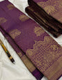 Sumptuous Purple Pure Zari Weaving Banarasi Silk Saree With Ineffable Blouse Piece