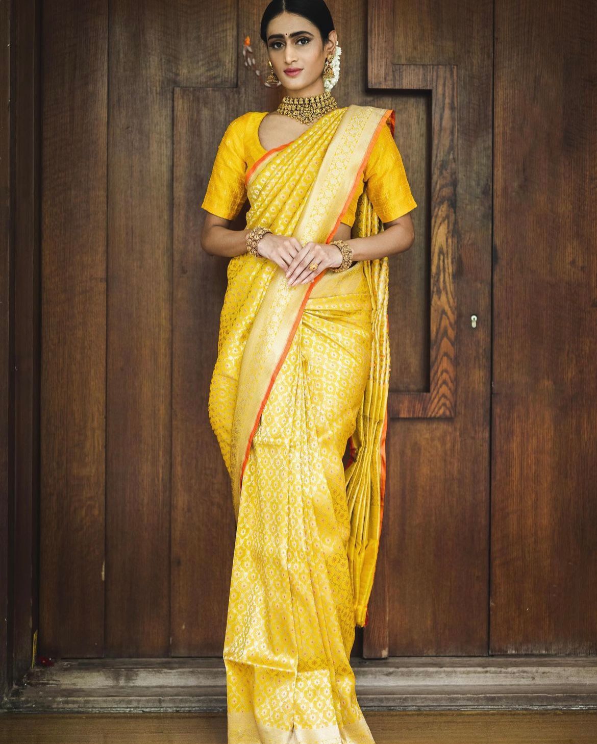 Smart Yellow Soft Silk Saree With Gorgeous Blouse Piece