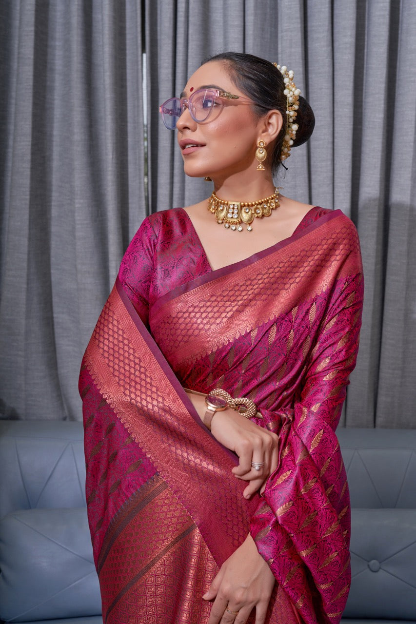 Blooming Dark Pink Soft Silk Saree With Alluring Blouse Piece