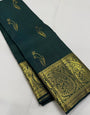 Ailurophile Dark Green Pure Zari Weaving Banarasi Silk Saree With Profuse Blouse Piece