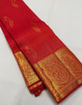 Serendipity Red Pure Zari Weaving Banarasi Silk Saree With Fantabulous Blouse Piece