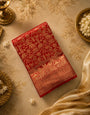 Nemesis Red Pure Zari Weaving Banarasi Silk Saree With Glorious Blouse Piece