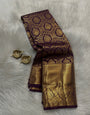 Aplomb Purple Pure Zari Weaving Banarasi Silk Saree With Improbable Blouse Piece