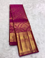 Blooming Dark Pink Pure Zari Weaving Banarasi Silk Saree With Stunner Blouse Piece